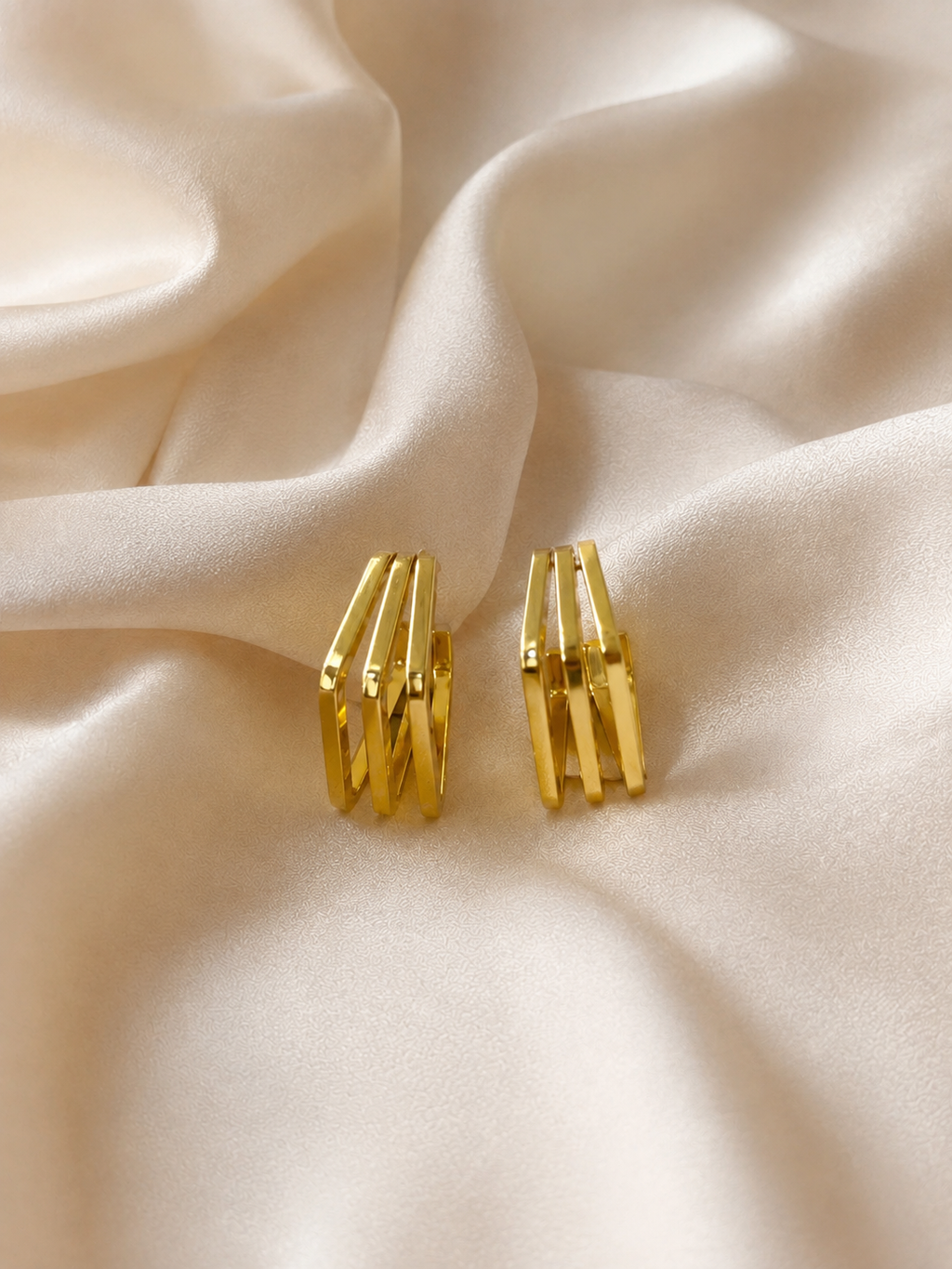 Gold Triple Bar Huggie Earrings