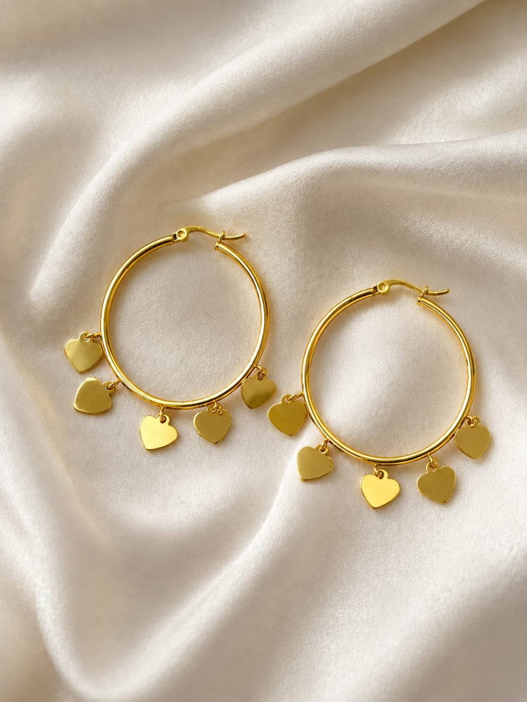 Gold Heart Charm Hoop Earrings