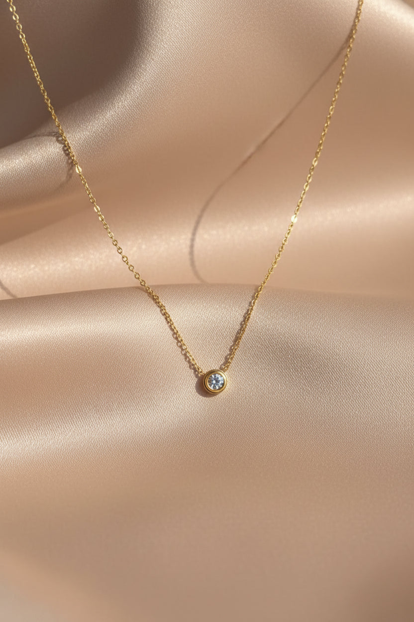 Gold Bezel Solitaire Necklace