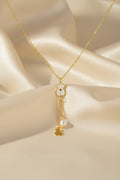 Teddy Bear Lariat Necklace with Pearl Drop