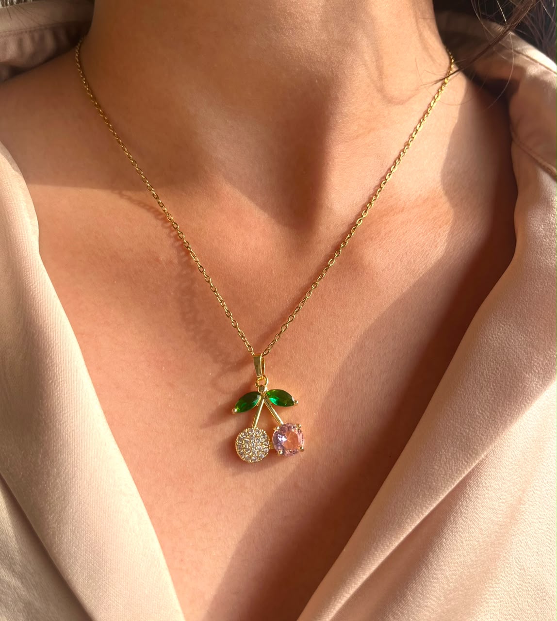 Crystal Cherry Pendant Necklace
