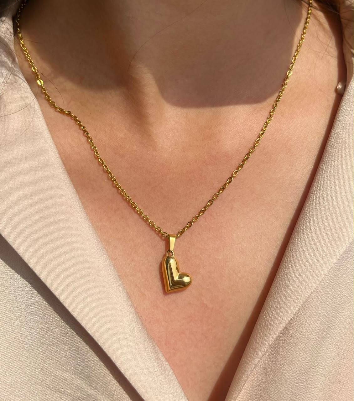 Gold Puffy Heart Pendant Necklace