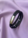 Double Strand Leather Bracelet with Gold Magnetic Clasp