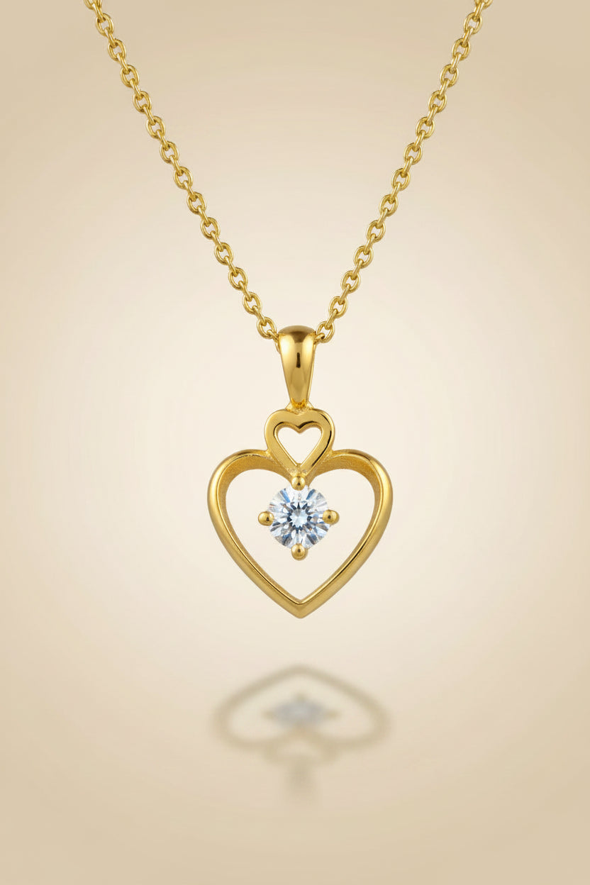Gold Open Heart Crystal Pendant Necklace