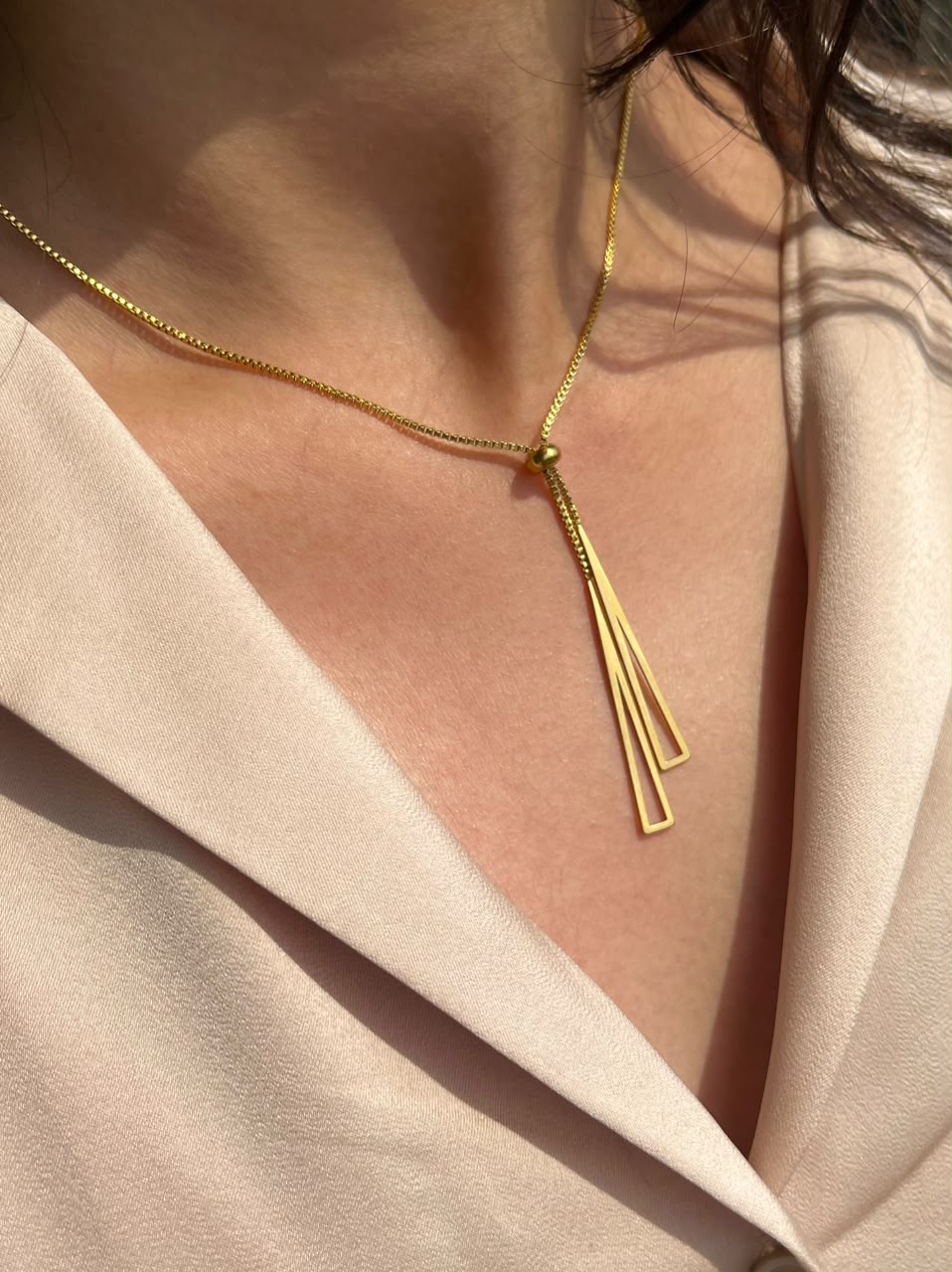 Gold Geometric Tassel Lariat Necklace