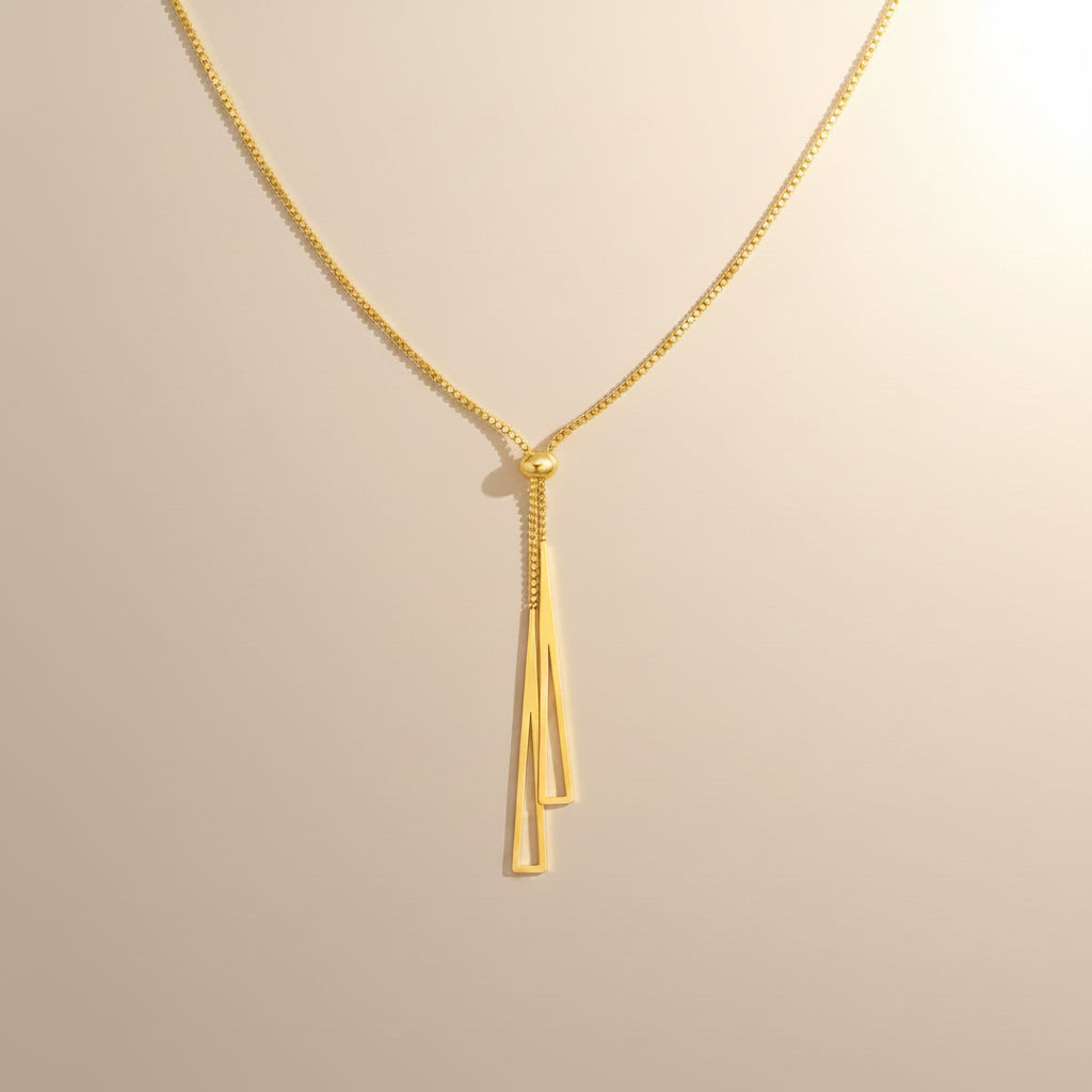 Gold Geometric Tassel Lariat Necklace