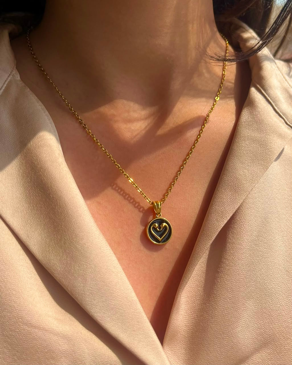Gold Heart Coin Pendant Necklace