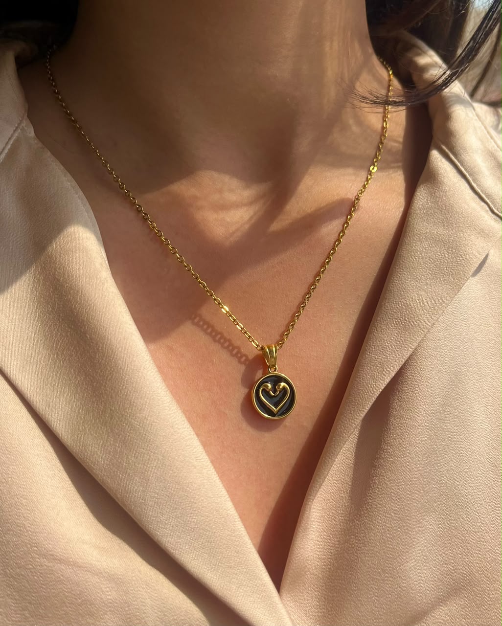 Gold Heart Coin Pendant Necklace